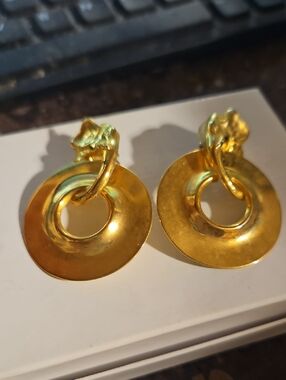 Goldtone Elephant Circle Pierced Earrings